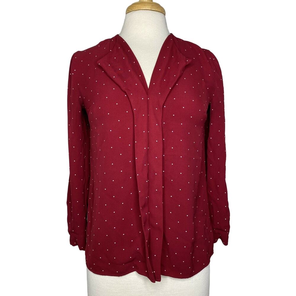 DANNII MINOGUE Red Polka Dot 3/4 Sleeve Blouse Size 2 Petite Pinup Stretch